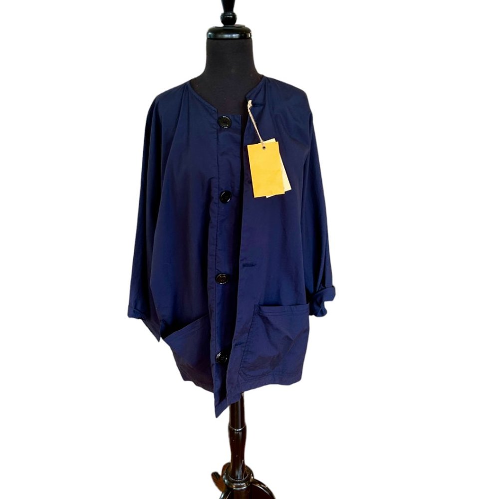 Monitaly Oversized 100% Cotton Navy Peasant Jacket Size XS - Picture 2 of 12
